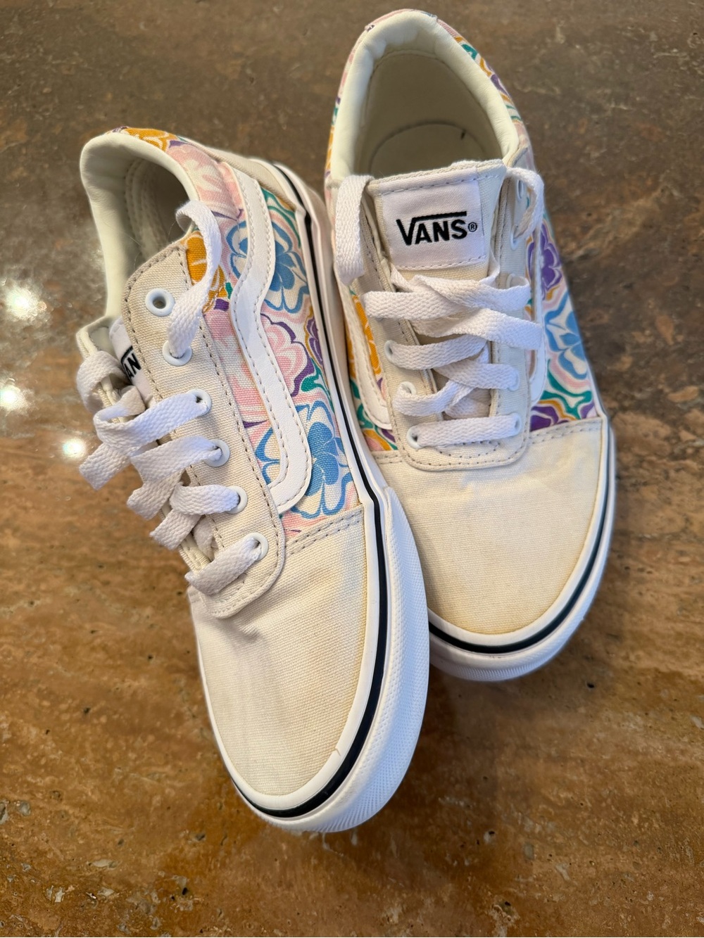 Vans Kids Low Top Sneakers - White with Pastel Floral Panels
